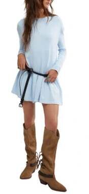 Free People Time On My Side Mini Sweater Dress Ice Water Medium boho